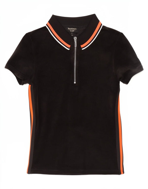 Juicy Couture Dame Polo Shirt UK 8 Lille sort stribet bomuld