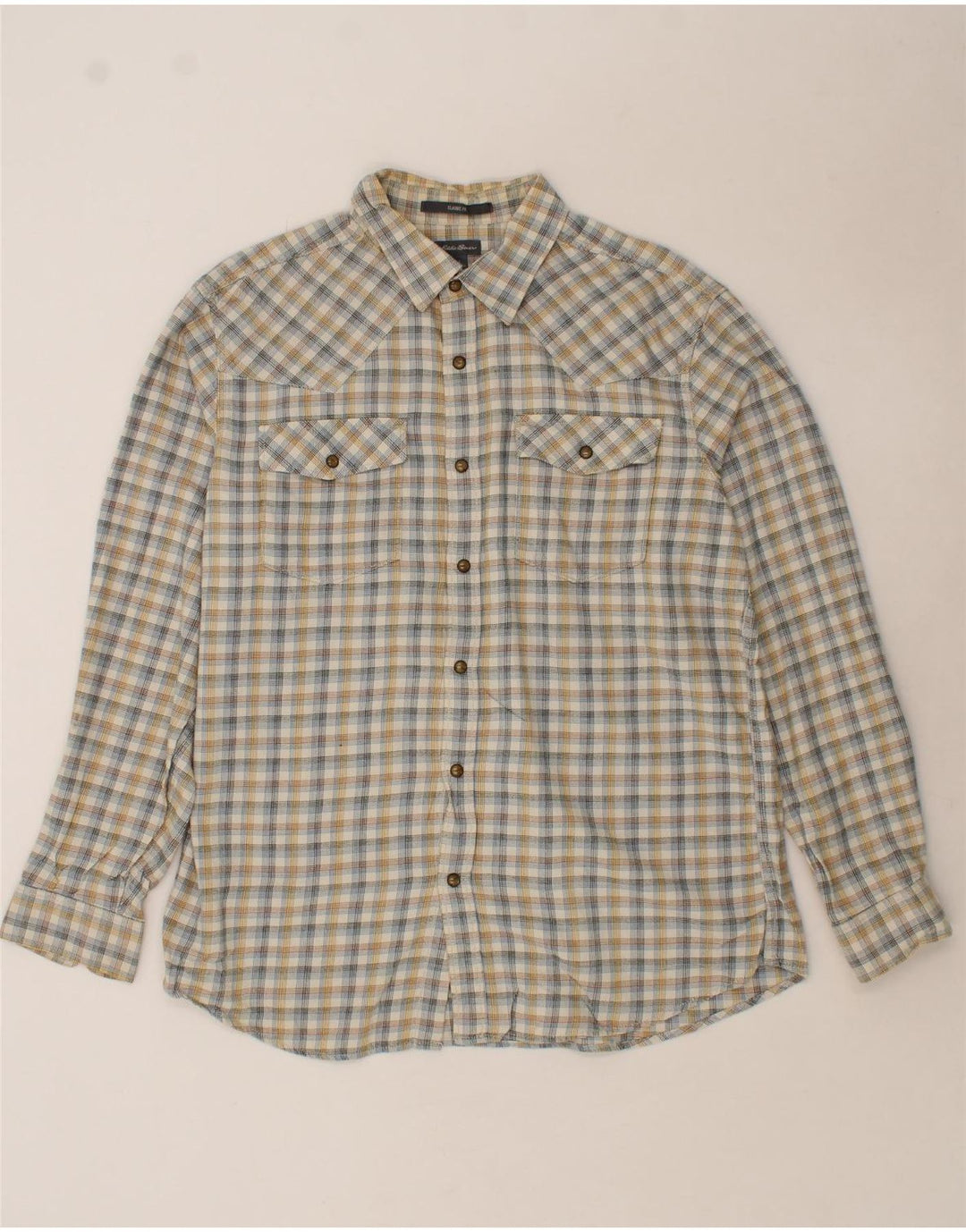 EDDIE BAUER Mens Classic Fit Flannel Shirt Large Grey Check Cotton Vintage Eddie Bauer and Second-Hand Eddie Bauer from Messina Hembry 