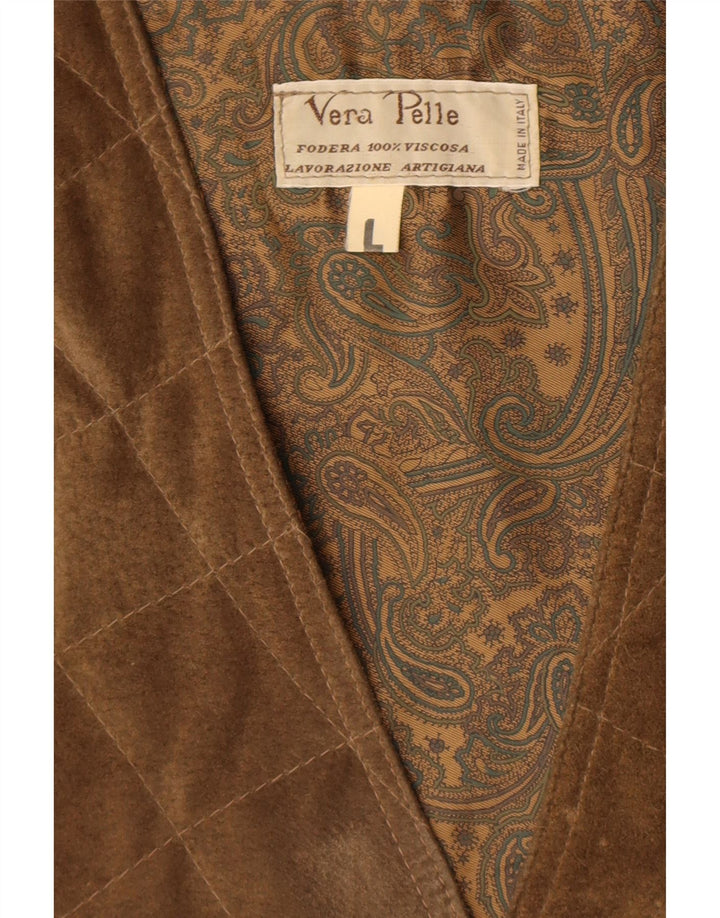 Vintage herre ruskind vest stort brunt læder