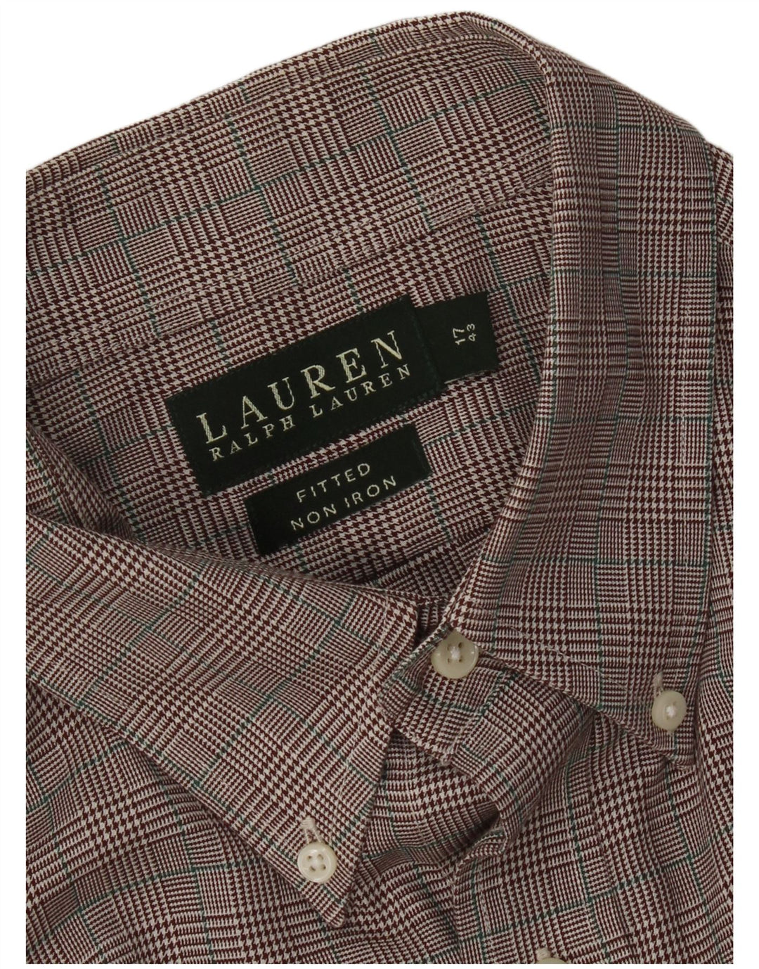 Ralph Lauren Herre Fitted Shirt Størrelse 17 43 XL Brun Houndstooth