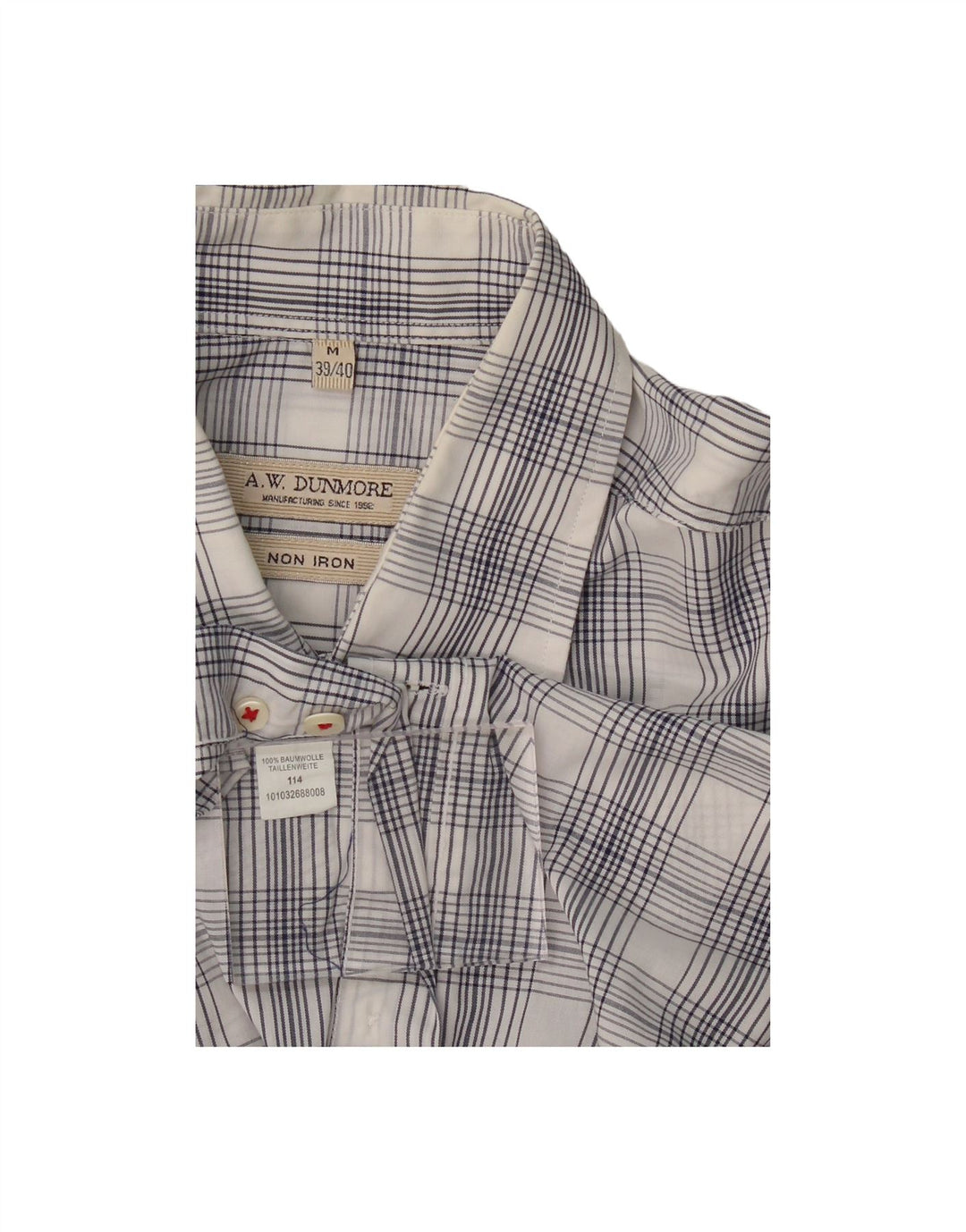 A.W.DUNMORE Mens Short Sleeve Shirt Size 39/40 Medium White Check Cotton
