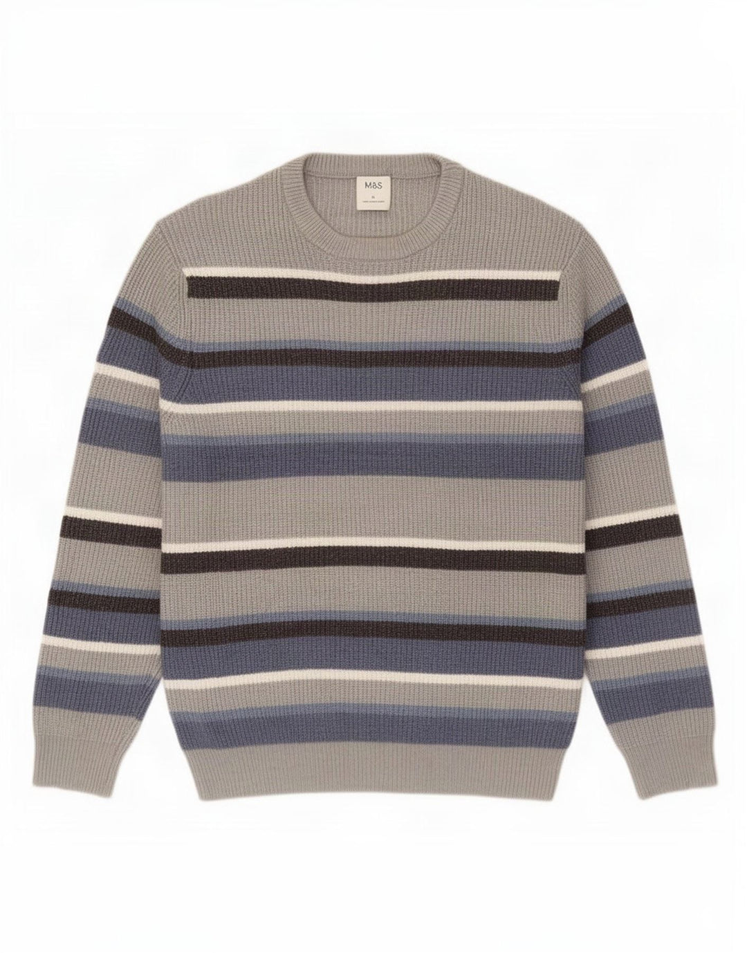 Marks & Spencer Herre sweater med rund hals, stor grå stribet polyester