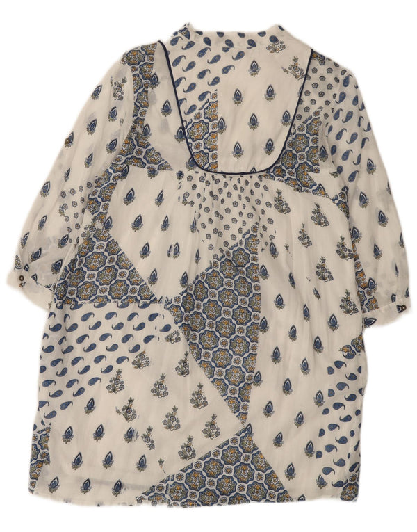ZARA Dame 3/4 ærmer Shift Dress UK 12 Medium White Paisley Cotton