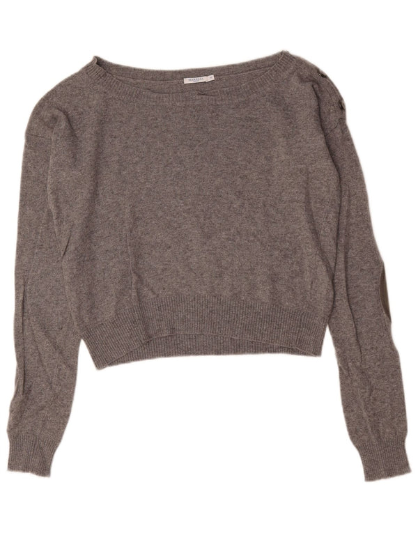 Marella Womens Crop Boat Neck Jumper Sweater UK 14 Medium Grey Viscose