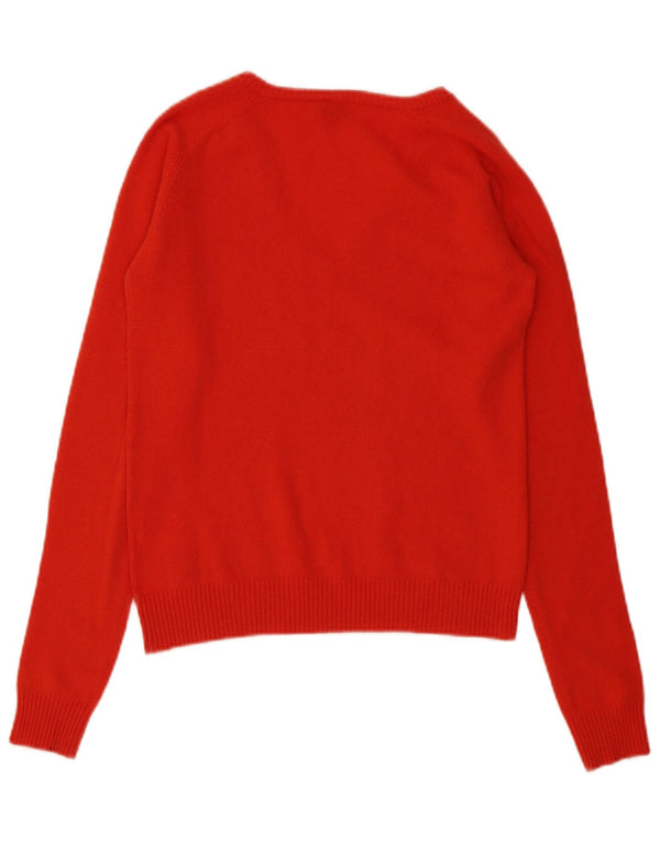 Calvin Klein Dame V-hals Jumper Sweater UK 16 Large Red Cashmere