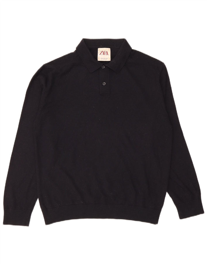 Zara Herre Polo Neck Jumper Sweater XL Navy Blue Uld
