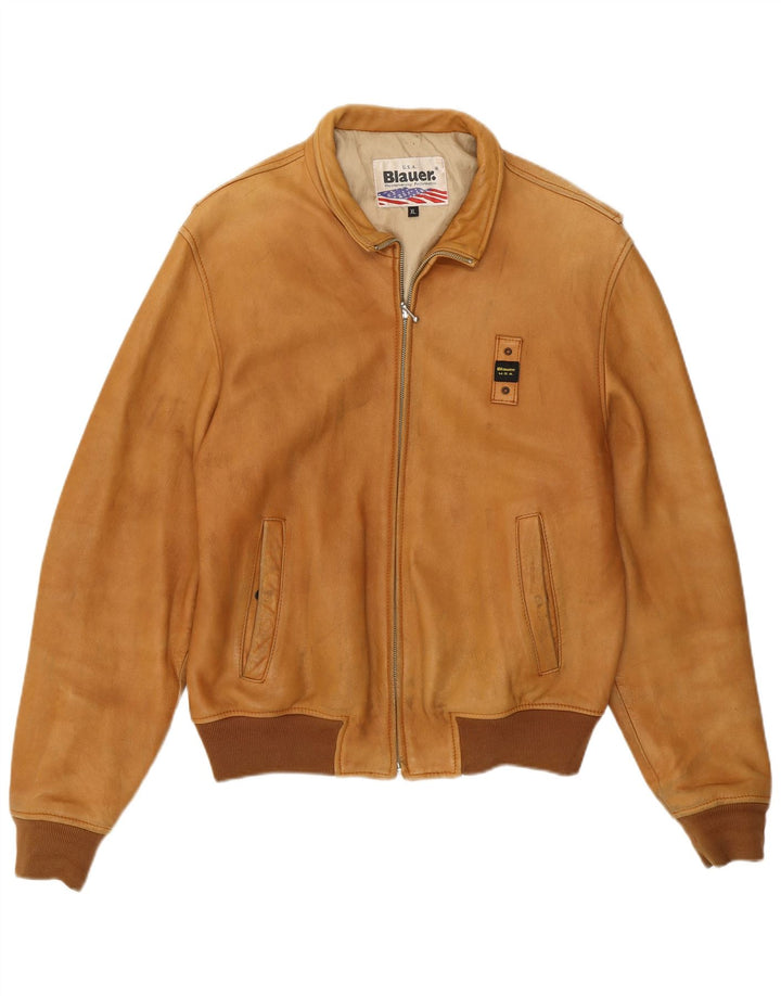 Blauer Læder Bomber Jacket UK 18 XL Brun Læder