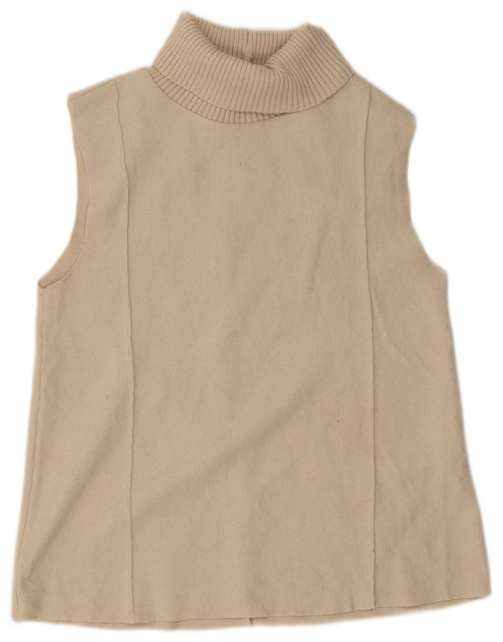 Zara Dame Roll Neck Vest Top UK 10 Small Beige Polyester