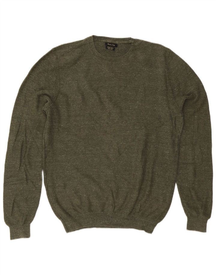 Massimo Dutti Herre Crew Neck Jumper Sweater Stor Khaki Bomuld