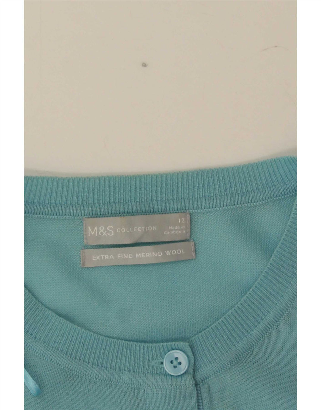 Marks & Spencer dame cardigan sweater UK 12 Medium turkis merinould