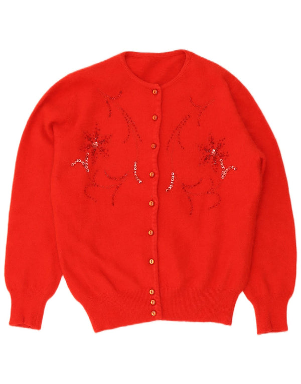 Vintage Womens Cardigan Sweater UK 8 Small Red Floral