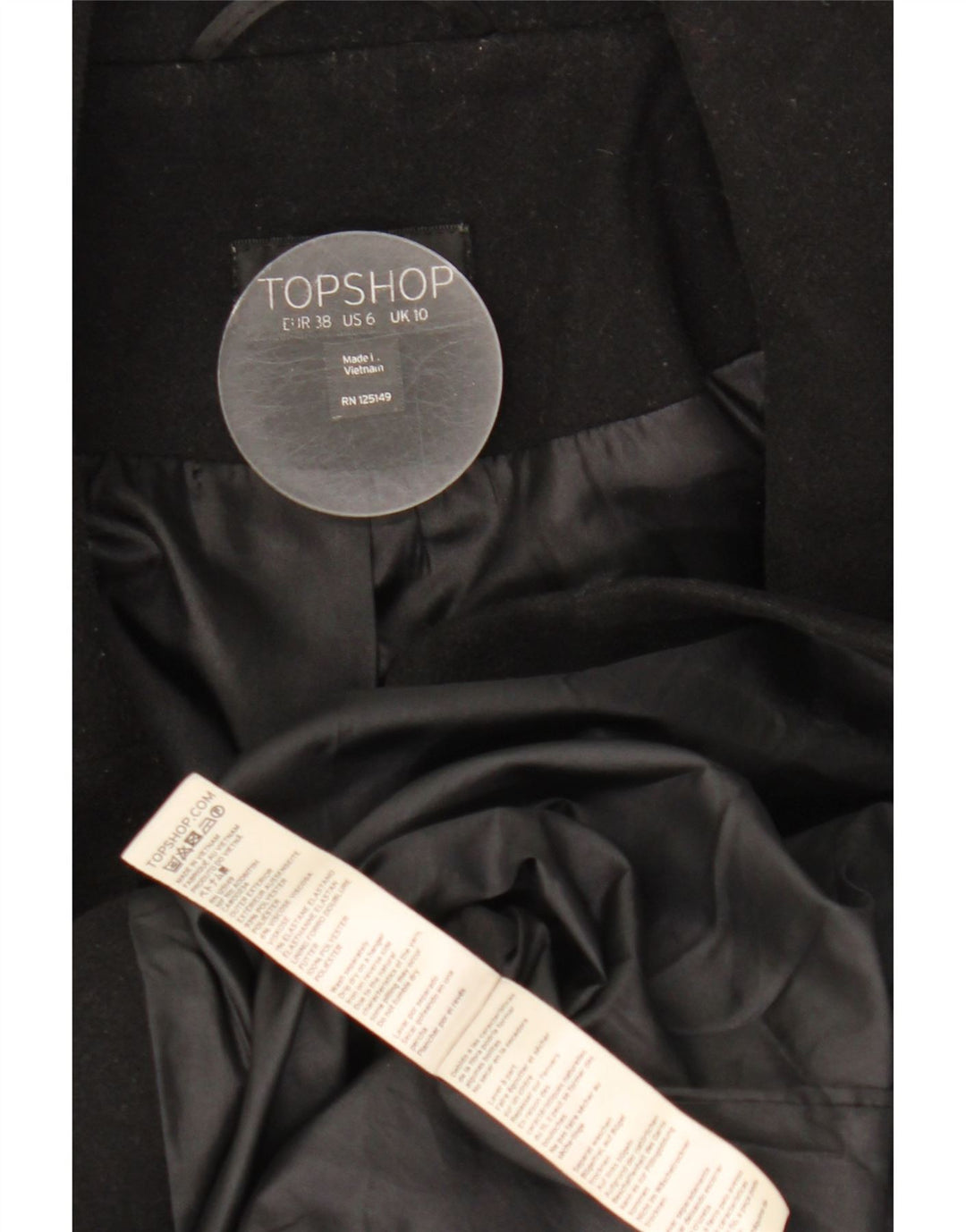 Topshop Womens Open Overcoat UK 10 Small Black Polyester