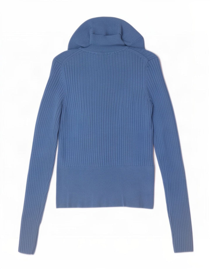 Zara Dame Crop Roll Neck Jumper Sweater UK 8 Small Blue Viscose