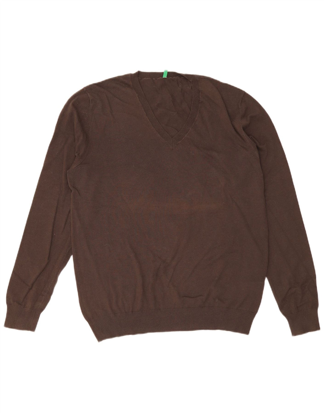 Benetton Herre V-hals sweater Stor brun bomuld