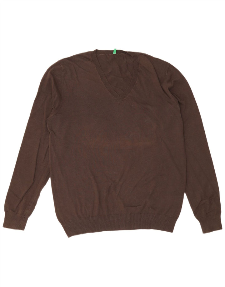 Benetton Herre V-hals sweater Stor brun bomuld