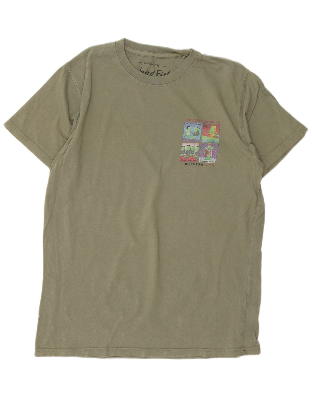 Weird Fish Herre grafisk T-shirt Top Stor Khaki Bomuld