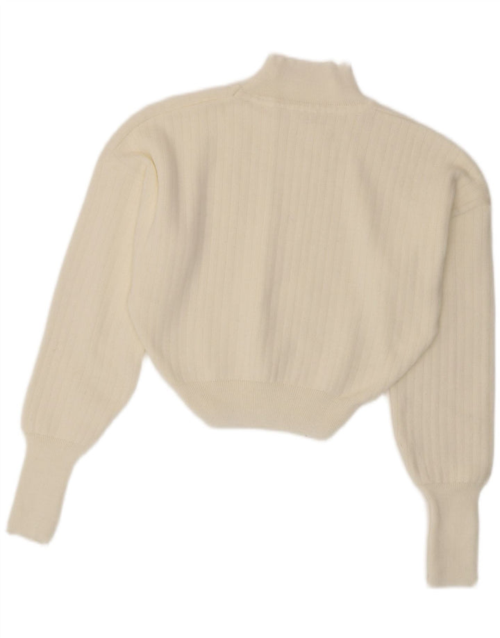 Vintage Dame Crop Turtle Neck Jumper Sweater UK 14 Medium White