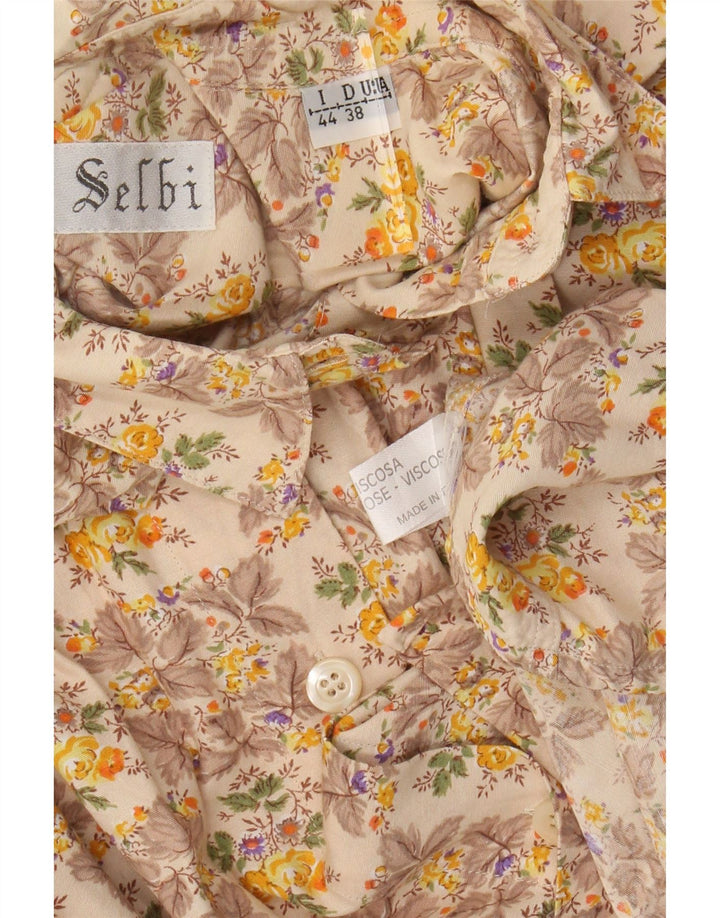 VINTAGE Dame Shirt Bluse IT 44 Medium Beige Floral Viscose