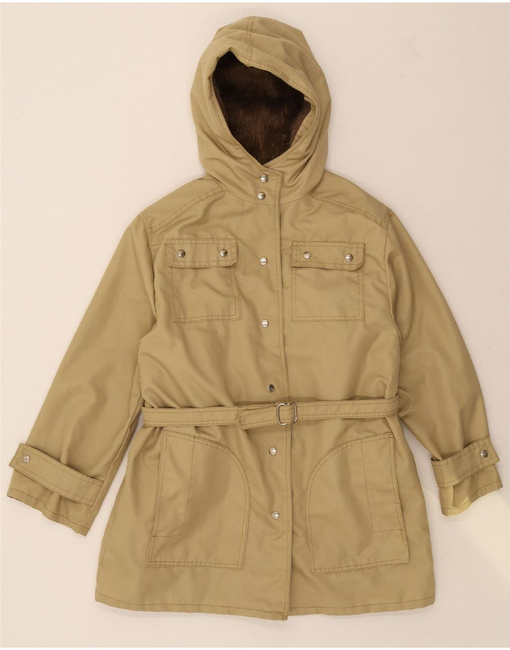 VINTAGE Womens Hooded Utility Jacket UK 14 Medium Beige Vintage Vintage and Second-Hand Vintage from Messina Hembry 