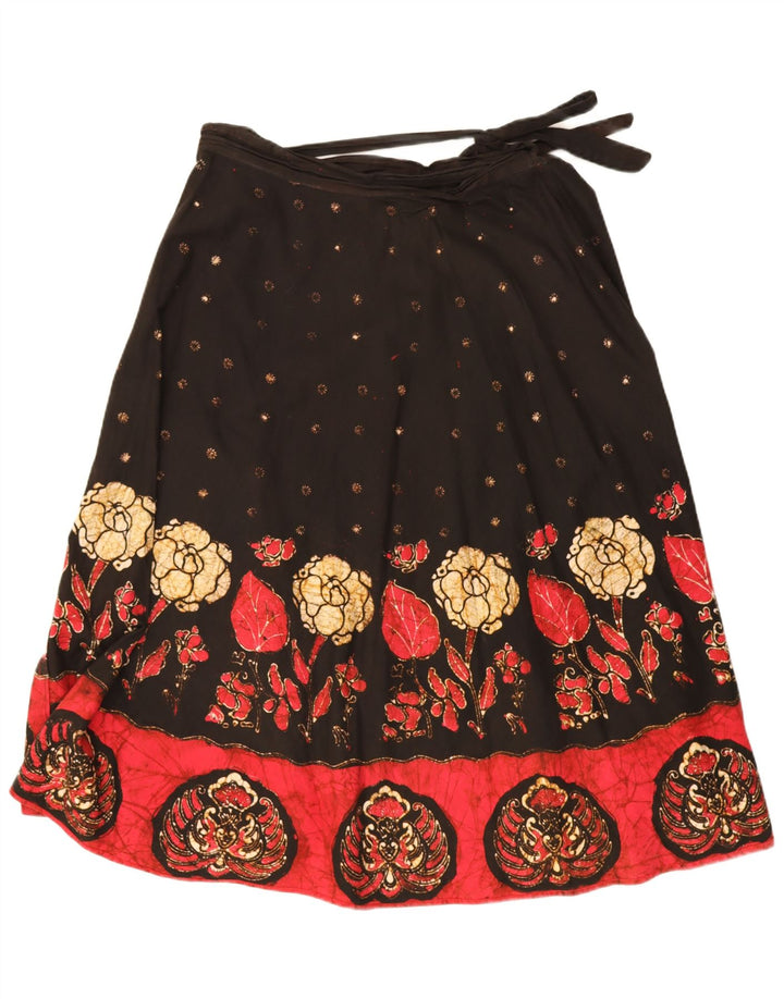 Vintage slå-om nederdel til kvinder W32, stor sort blomster
