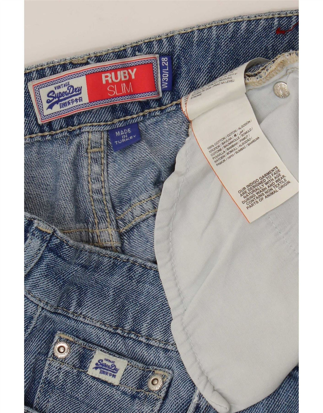 Superdry Ruby Slim Jeans med høj talje til kvinder W30 L24 blå bomuld