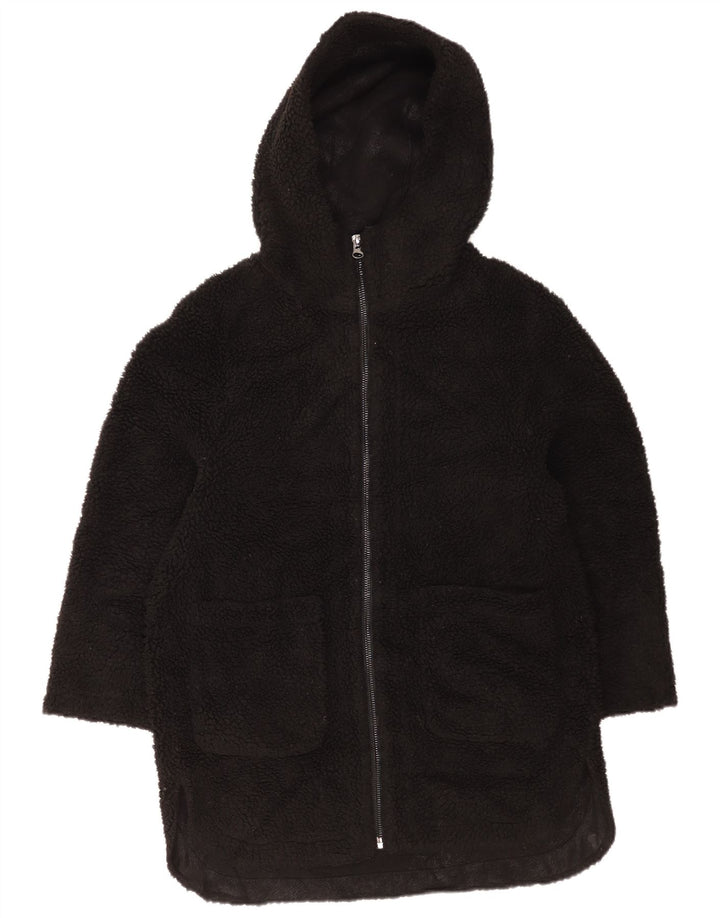 Zara Dame Hætte Oversized Fleecejakke UK 6 XS Sort Polyester