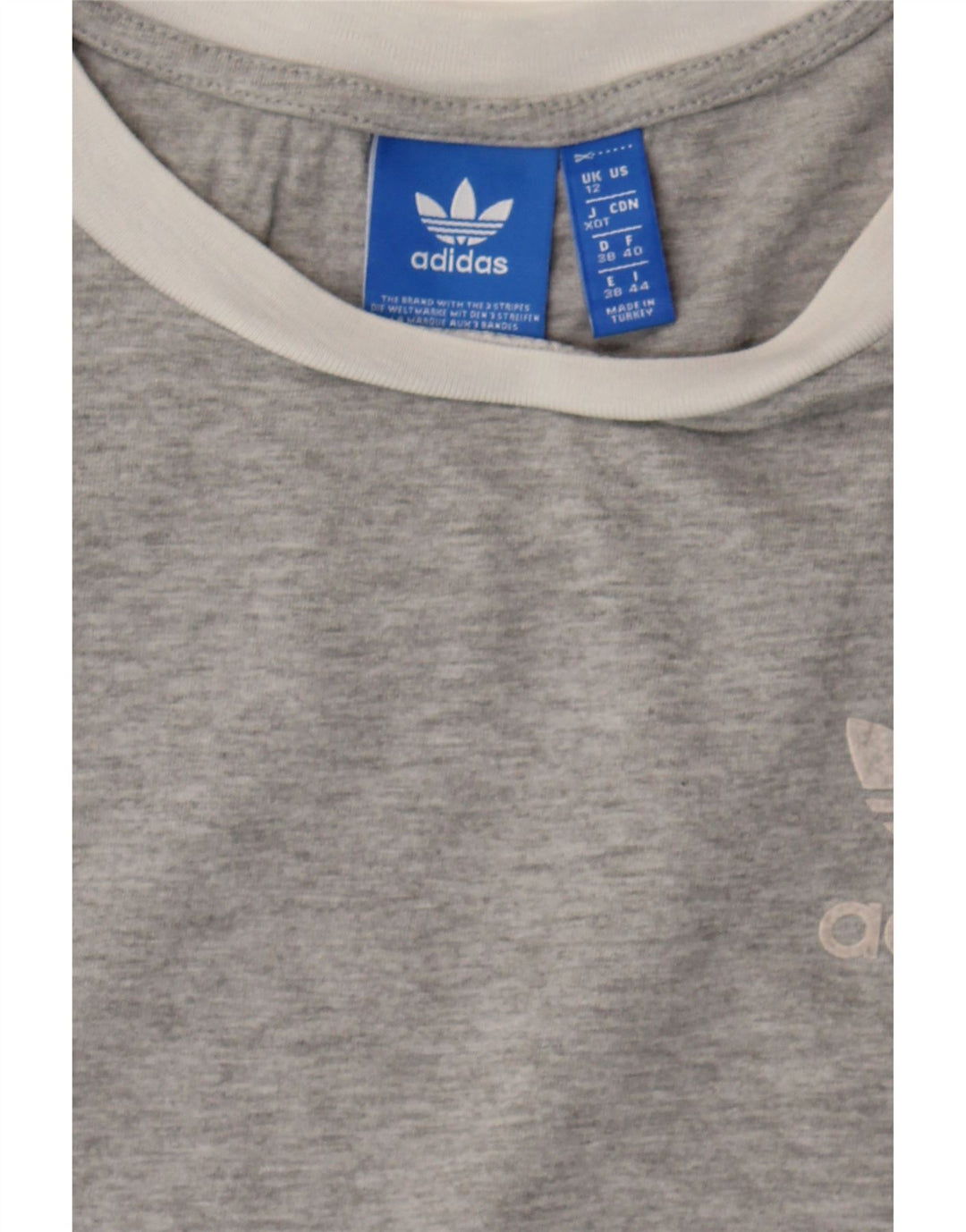ADIDAS Womens Graphic T-Shirt Top UK 12 Medium Grey Vintage Adidas and Second-Hand Adidas from Messina Hembry 