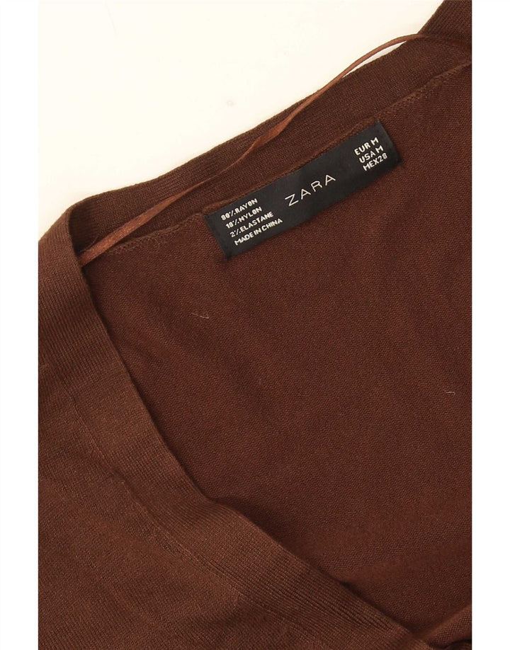 Zara Dame Cardigan Sweater UK 14 Medium Brown Rayon