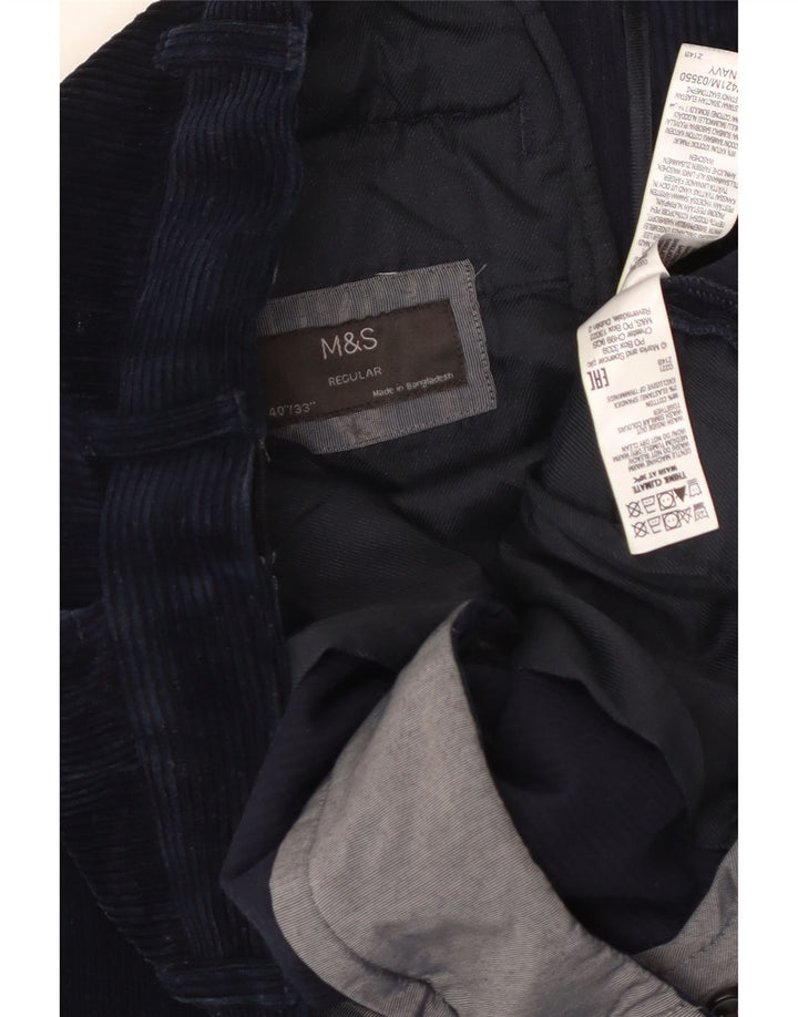 MARKS & SPENCER Herre Regular Fit Corduroy Bukser W40 L33 Marineblå