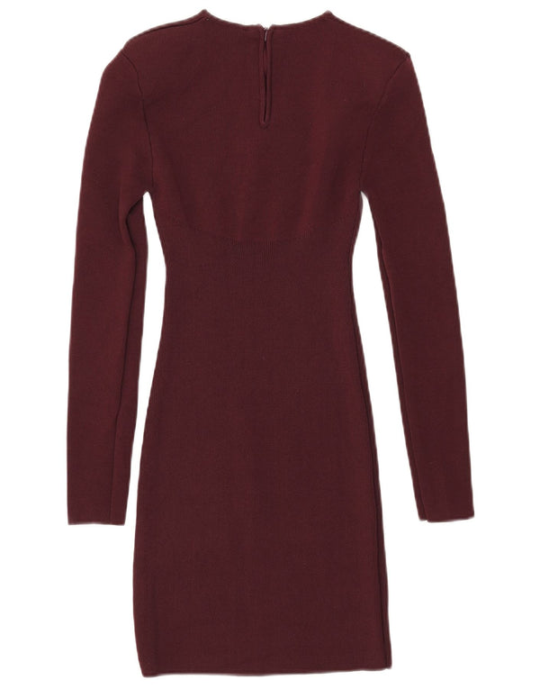 Zara Dame Langærmet Jumper Dress UK 10 Small Burgundy Viscose