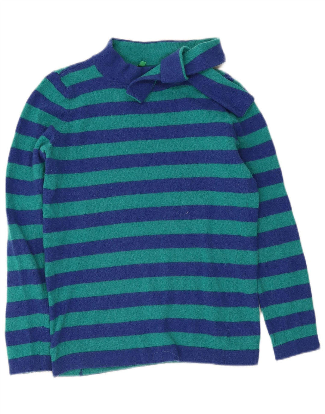 Benetton Dame Turtle Neck Jumper Sweater UK 10 Lille blå stribet