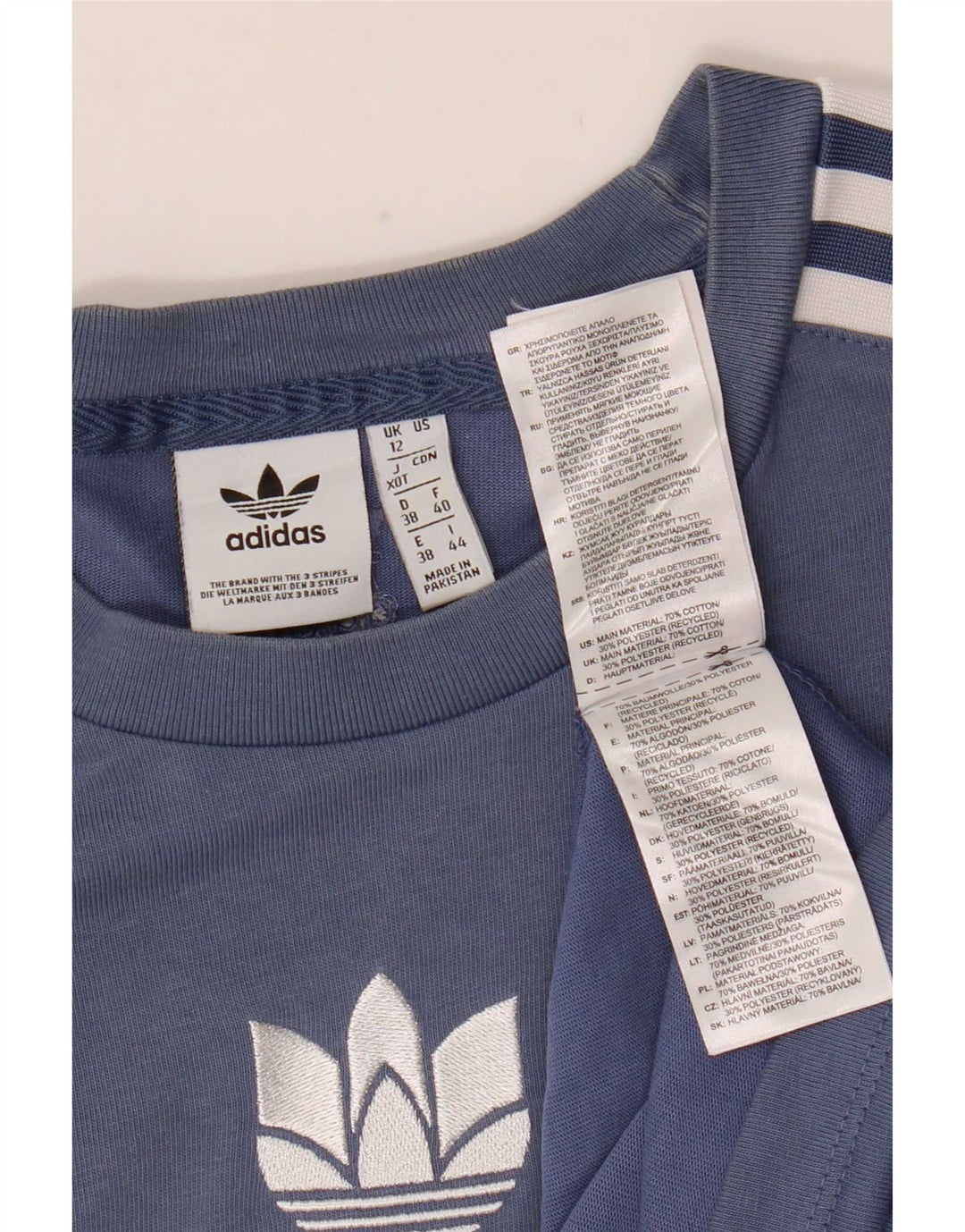 Adidas Dame T-Shirt Top UK 12 Medium Blue Bomuld