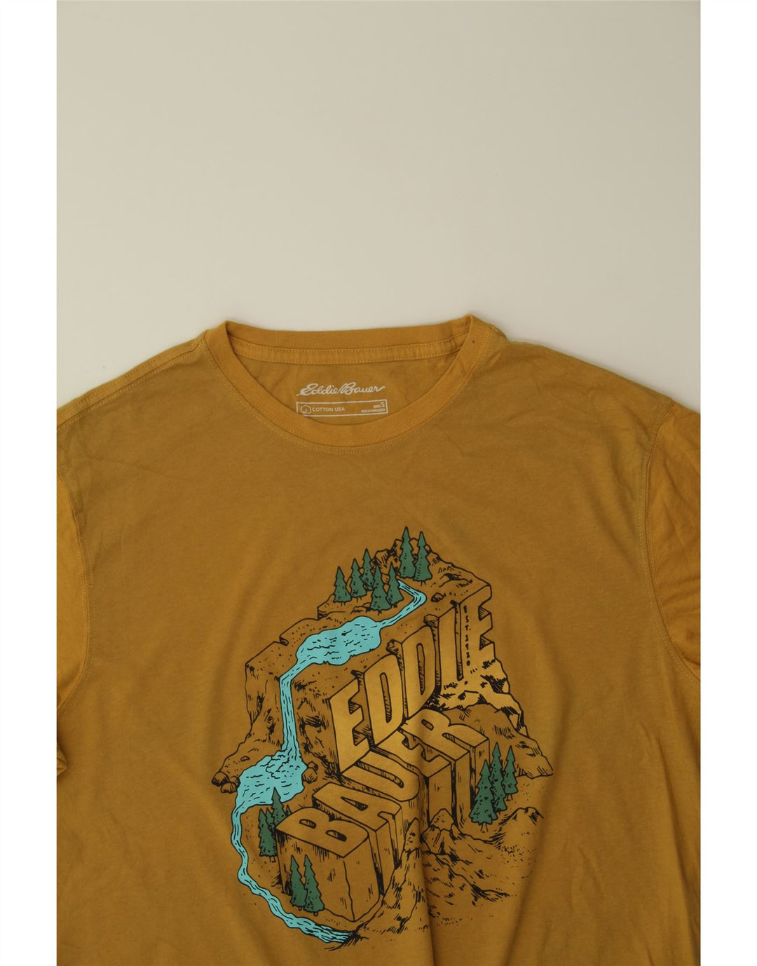 EDDIE BAUER Mens Graphic T-Shirt Top Small Yellow Cotton Vintage Eddie Bauer and Second-Hand Eddie Bauer from Messina Hembry 