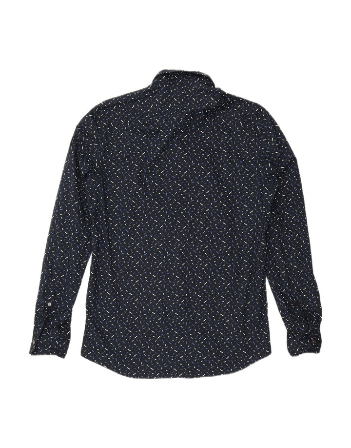 MICHAEL KORS Mens Slim Fit Shirt Small Navy Blue Flecked Cotton