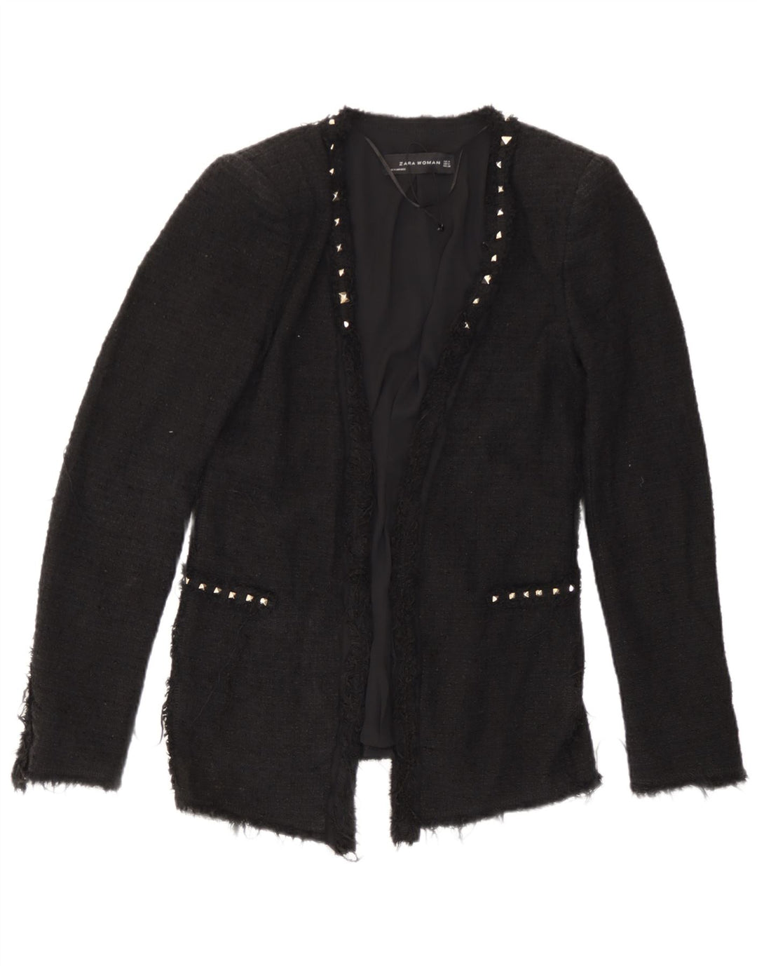 Zara Womens Open Blazer Jacket UK 12 Medium Black Bomuld
