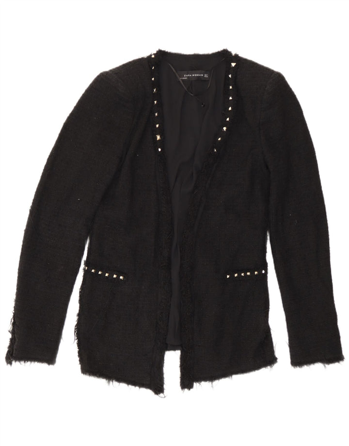 Zara Womens Open Blazer Jacket UK 12 Medium Black Bomuld