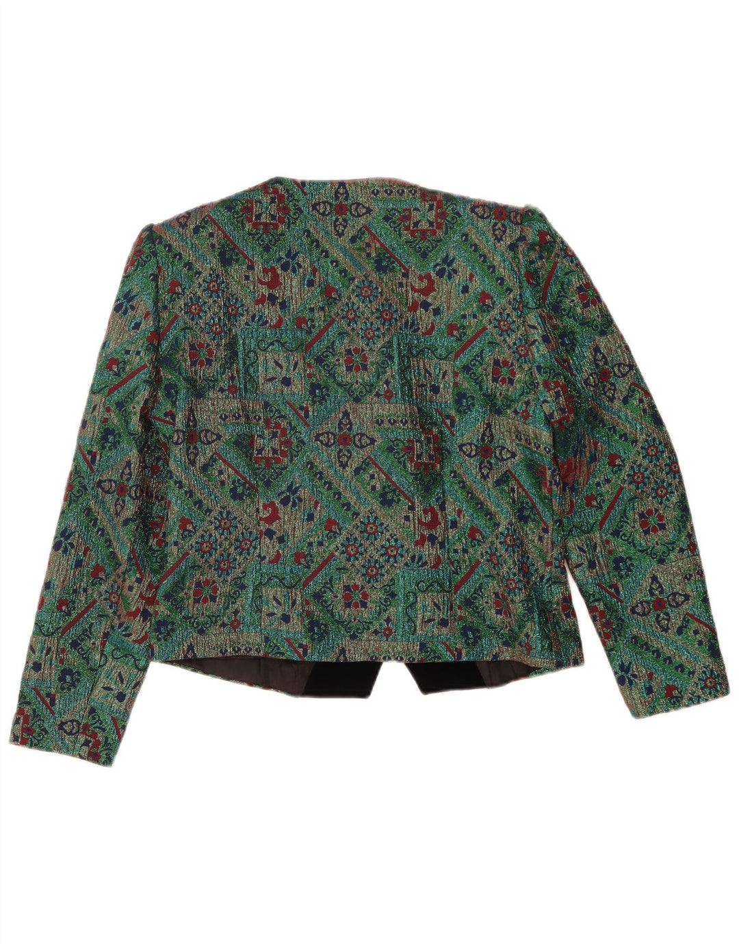 Vintage Dame Crop Blazer Jacket IT 46 Stor Grøn Geometrisk Acetat