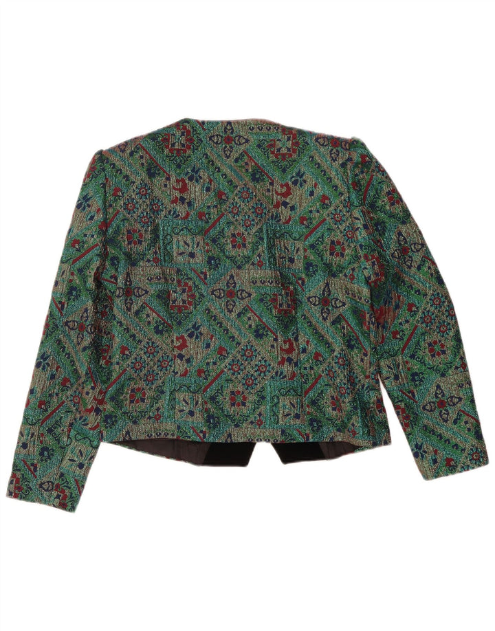Vintage Dame Crop Blazer Jacket IT 46 Stor Grøn Geometrisk Acetat