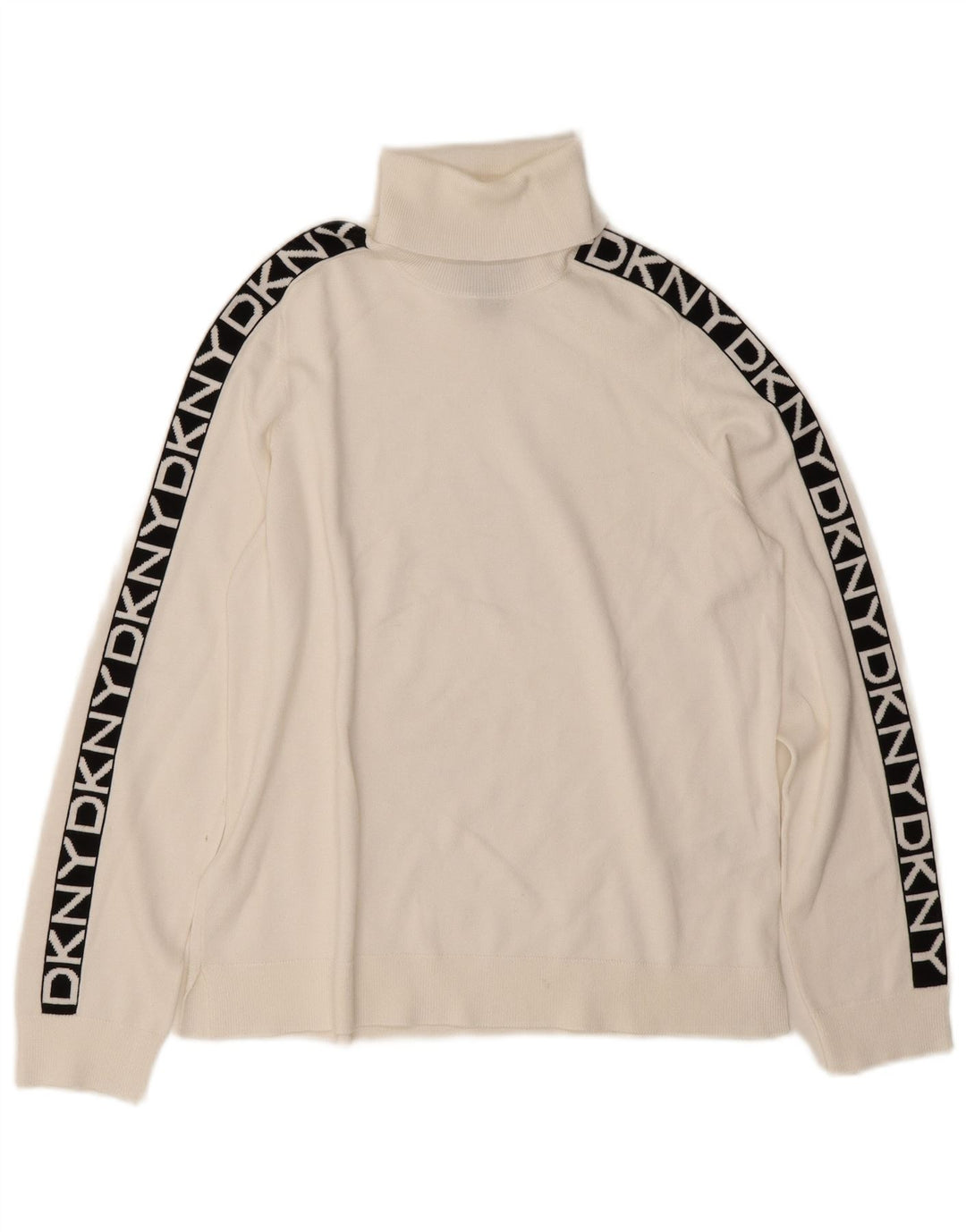 Dkny Dame grafisk rullehals sweater UK 10 Small White Colourblock