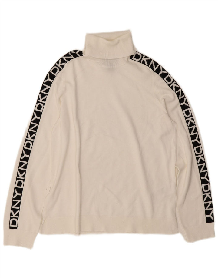 Dkny Dame grafisk rullehals sweater UK 10 Small White Colourblock