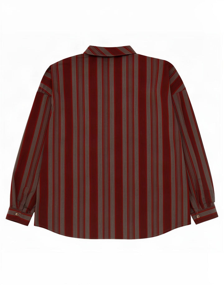 Vintage Dame Oversized Pullover Shirt EU 40 Medium Burgundy stribet