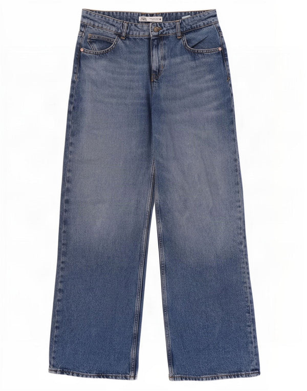 Zara Dame Jeans med brede ben EU 40 Medium W30 L32 Blå Bomuld