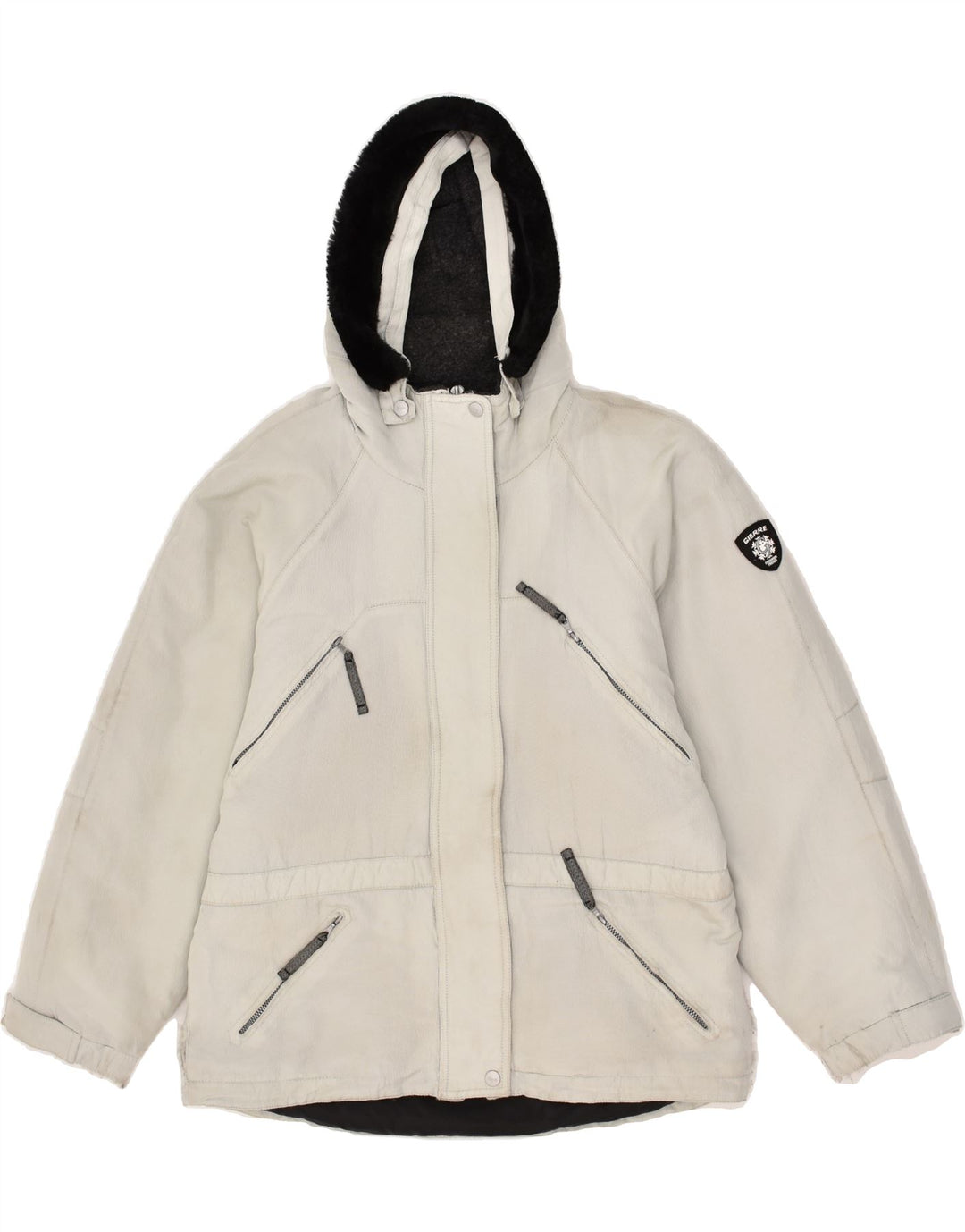 VINTAGE Womens Hooded Windbreaker Jacket EU 42 Large Grey Nylon | Vintage Vintage | Thrift | Second-Hand Vintage | Used Clothing | Messina Hembry 
