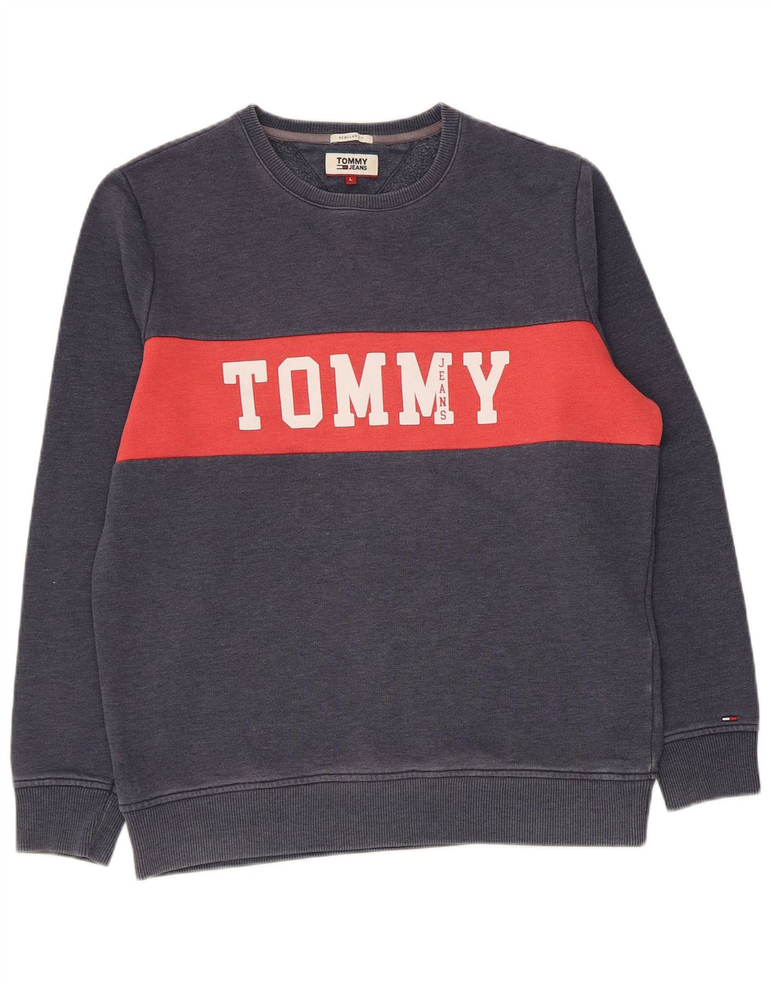 Tommy Hilfiger Herre Sweatshirt Jumper Large Navy Blue Colourblock