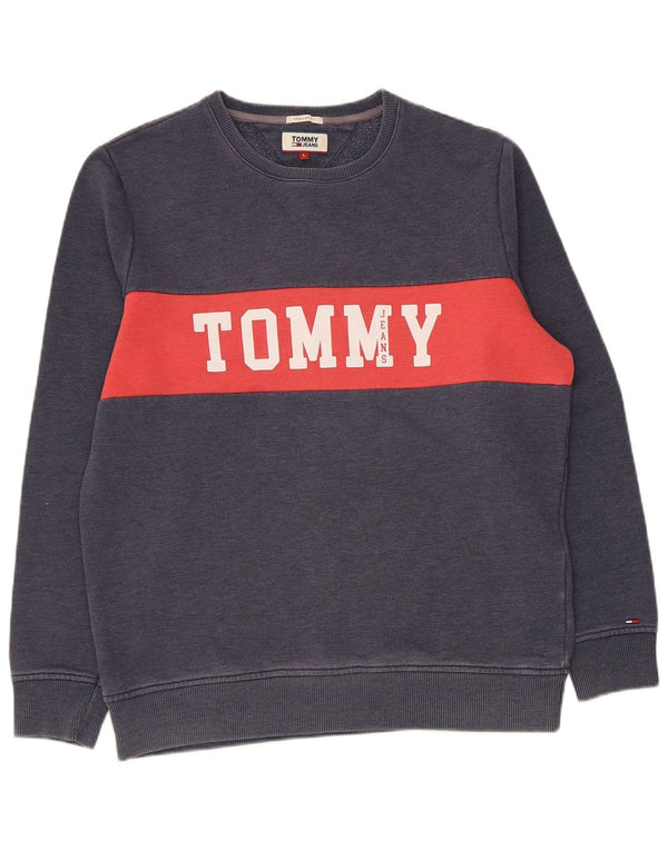 Tommy Hilfiger Herre Sweatshirt Jumper Large Navy Blue Colourblock