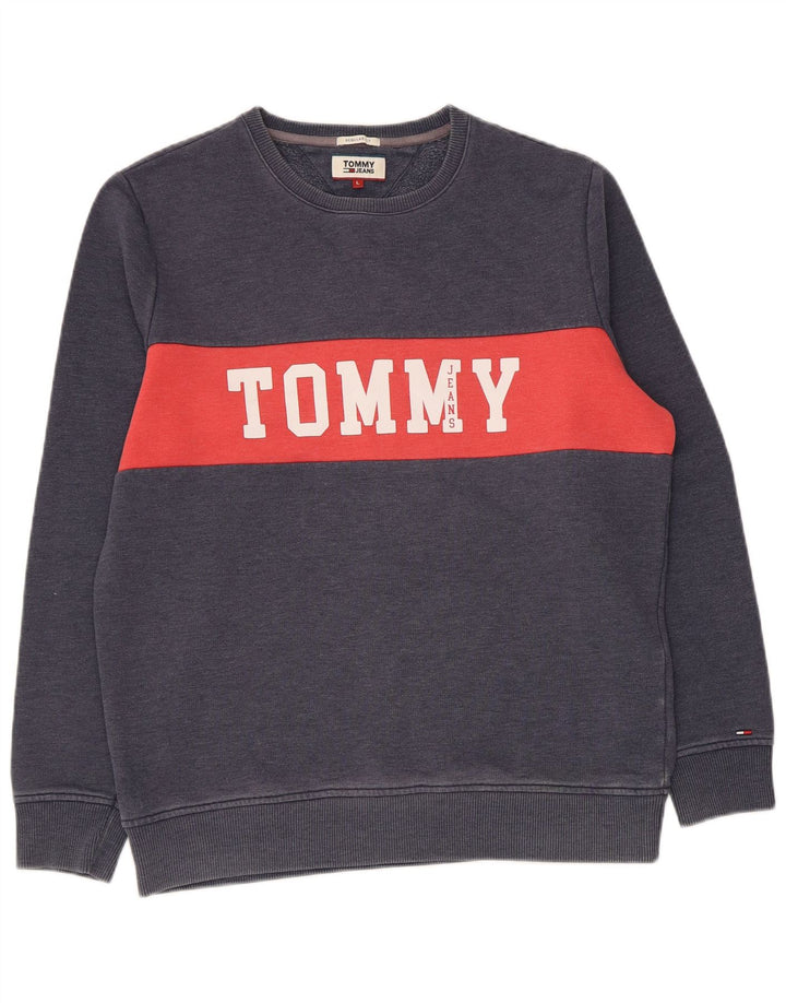 Tommy Hilfiger Herre Sweatshirt Jumper Large Navy Blue Colourblock