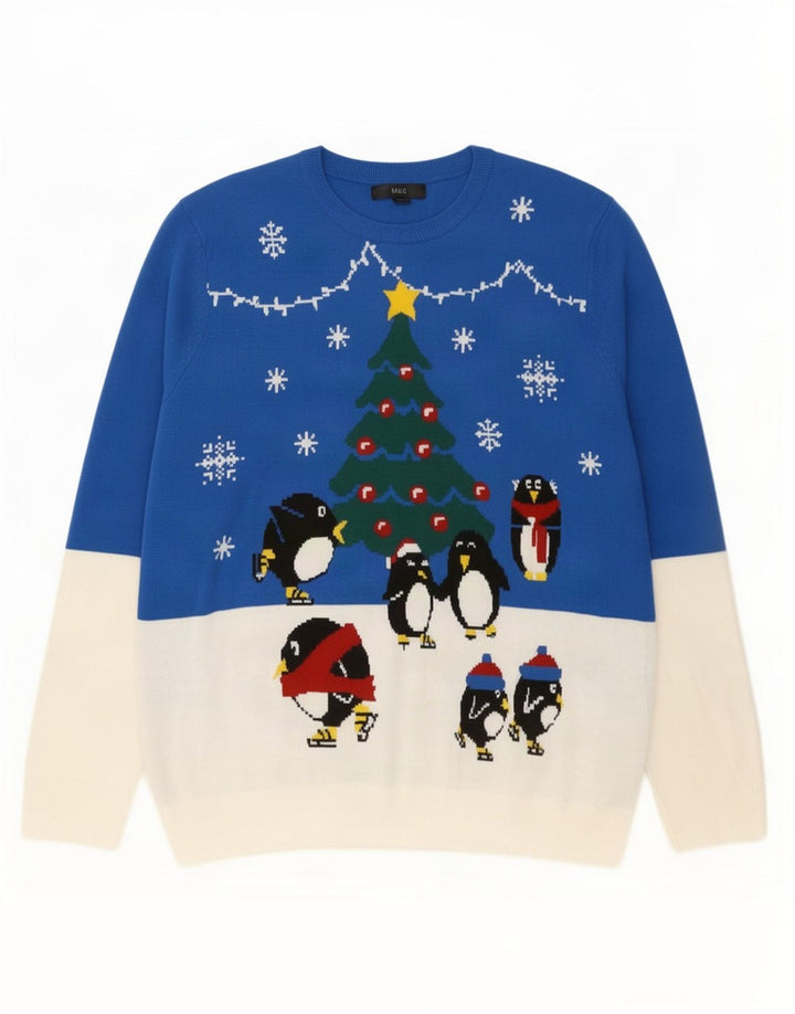 Marks & Spencer Herre sweater med rund hals, stor blå jul