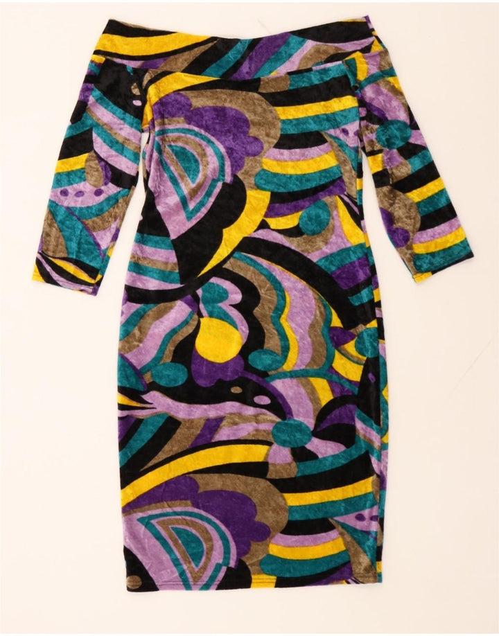 VINTAGE Womens 3/4 Sleeve Off Shoulder Dress UK 8 Small Multicoloured Vintage Vintage and Second-Hand Vintage from Messina Hembry 