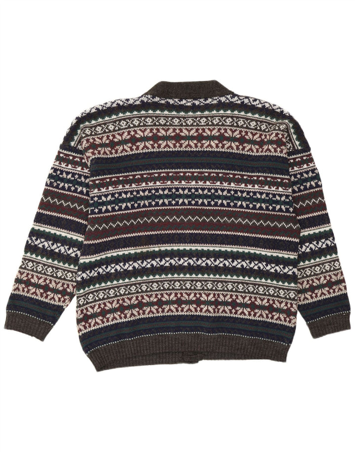 Vintage herre cardigan sweater stor flerfarvet Fair Isle Retro