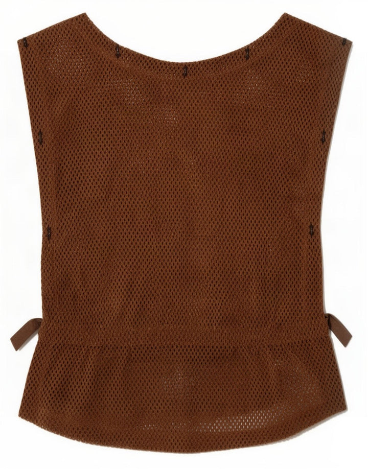 Vintage Dame Ærmeløs Se Through Top IT 36 XS Brun
